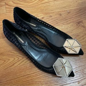 Nicholas Kirkwood Black Flats with Gold Accents | IT 39 | US 7.5-8